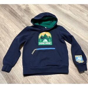 Nike‎ Kids Hoodie Sweatshirt Navy Blue Hike Graphic Print Hooded Pullover